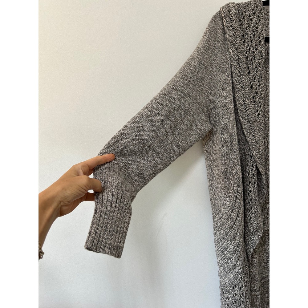 Eddie Bauer Peekaboo Cardigan Grey Marl Pointelle Knit Longline Sweater 2X New - Picture 2 of 10